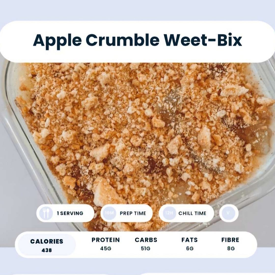 Apple crumble weetbix 2 serves 263cal 21g protein *