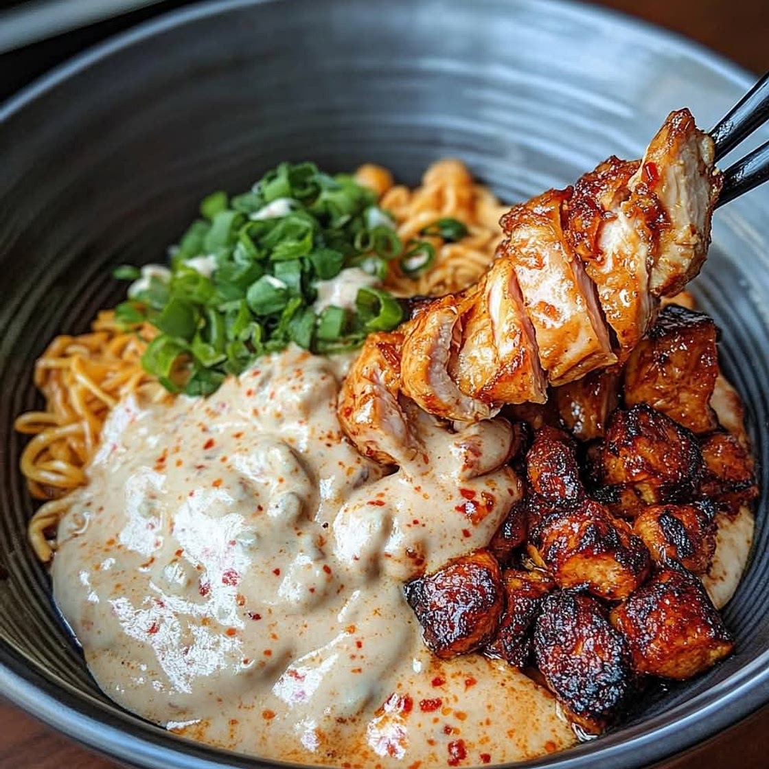Spicy Chicken Ramen Bowl with Creamy Sauce