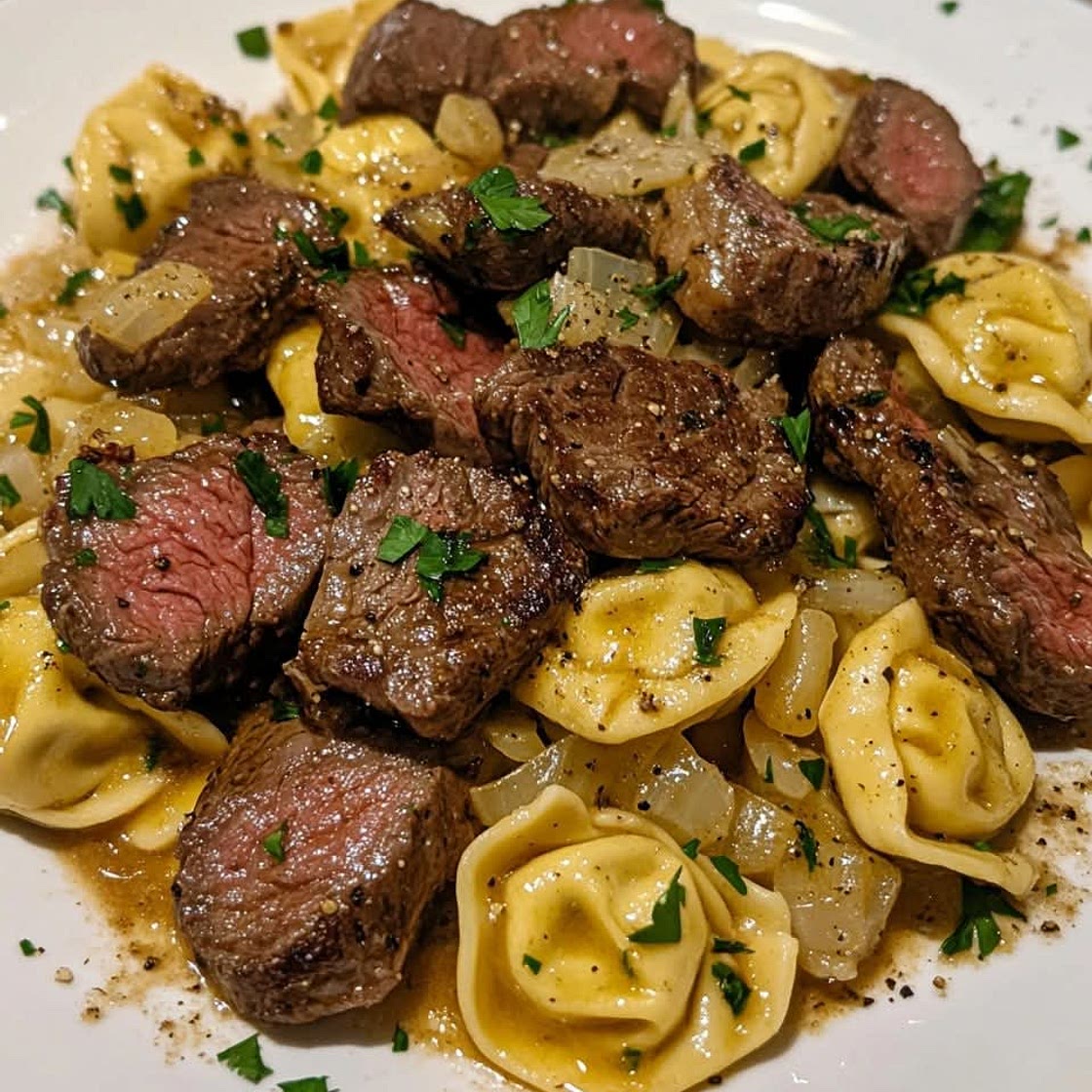 Steak tortellini in provolone sauce
