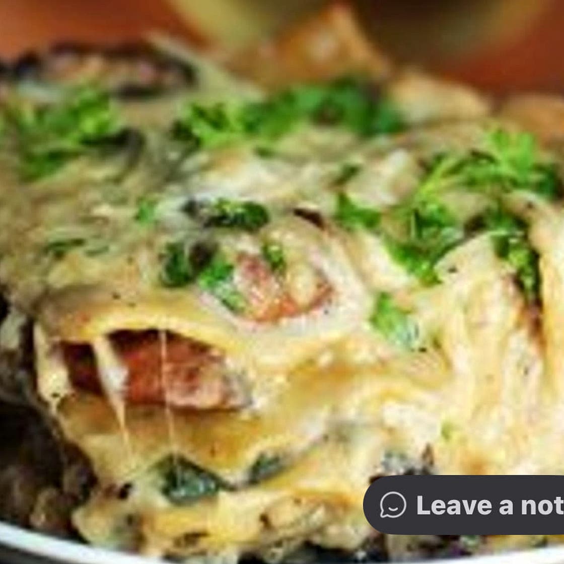 Alfredo Spinach mushroom chicken Gluten Free  Lasagna