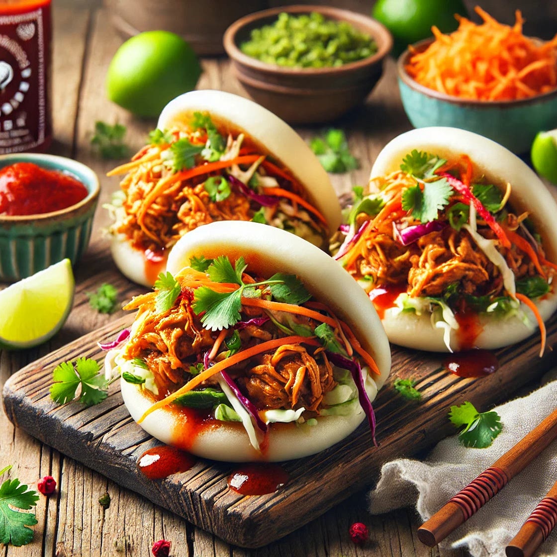 Low Calorie Spicy Pulled Chicken Bao Buns