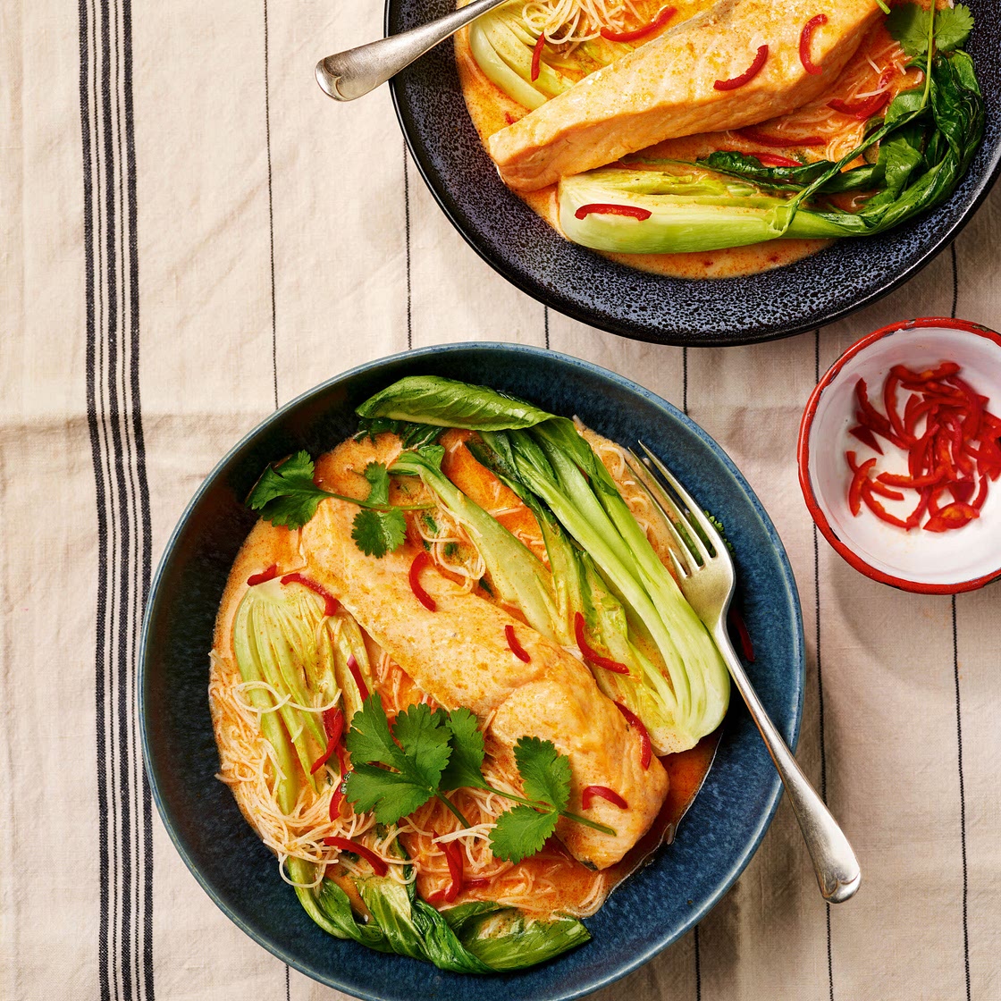 Air Fryer Thai Salmon Noodle Soup