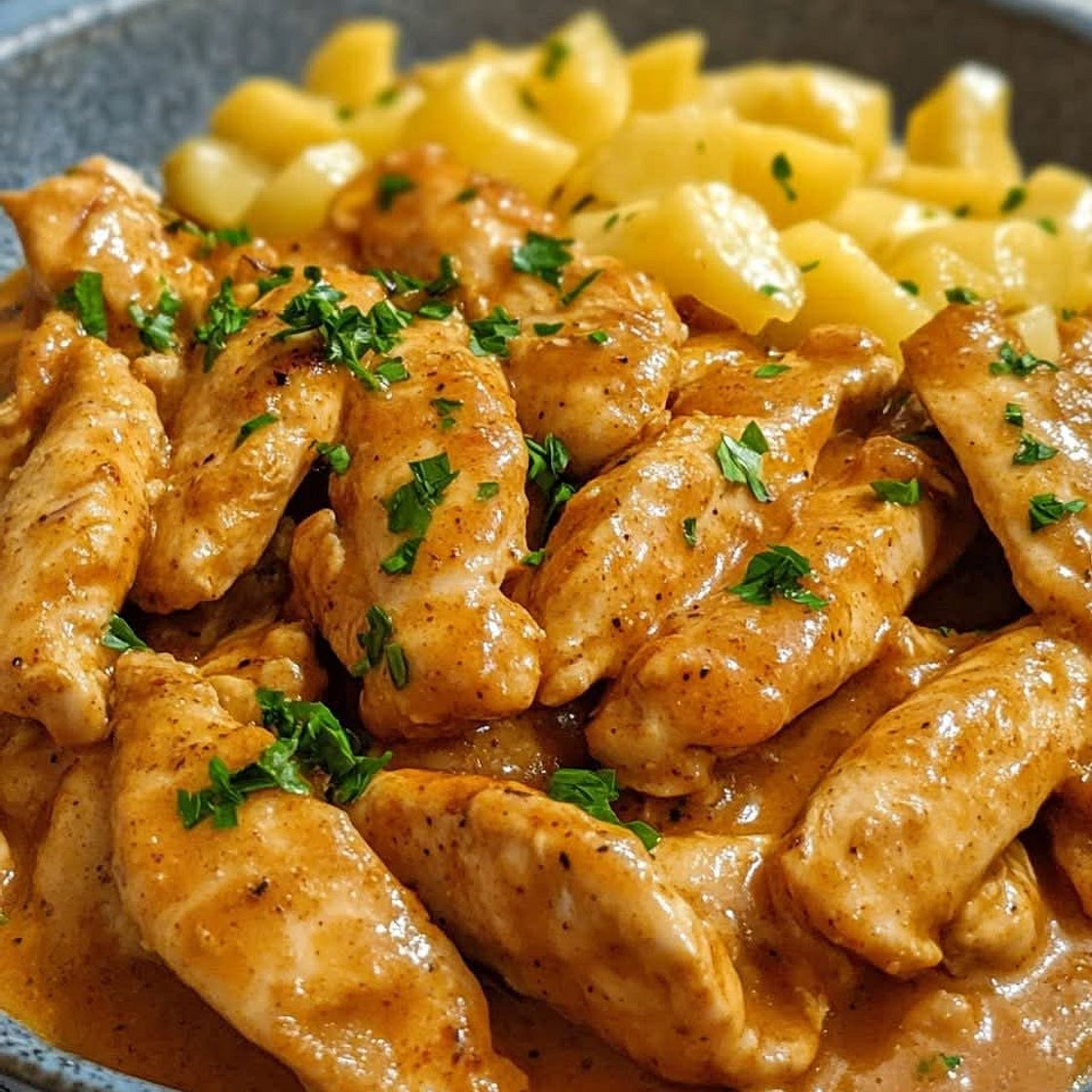 Cremiges Hähnchengeschnetzeltes