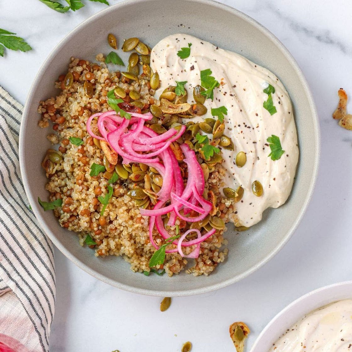 Quinoa and Lentils with Garlicky Pumpkin Seeds