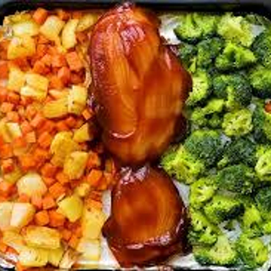 BBQ Chicken & Sweet Potatoes Sheet Pan