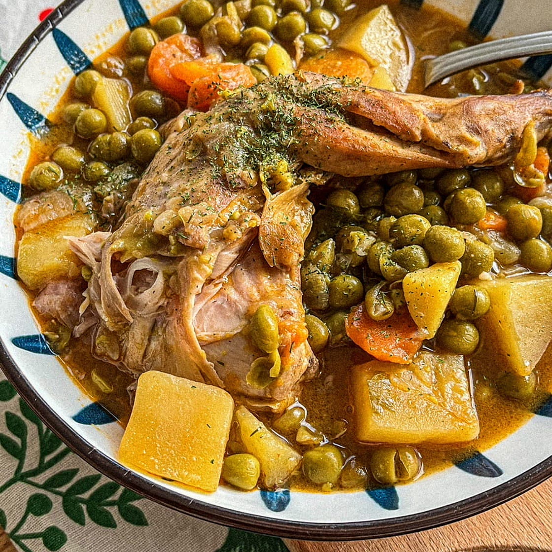 French Rabbit stew with peas and potatoes