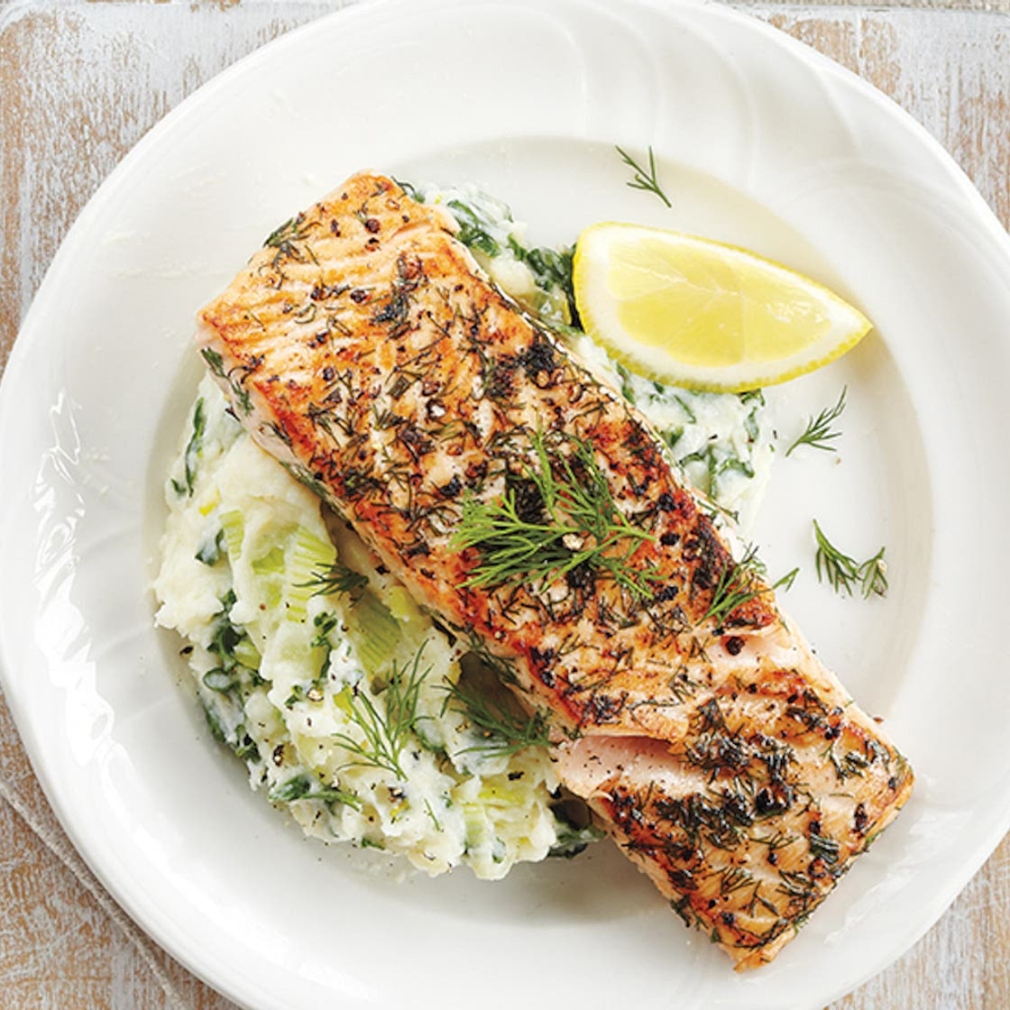 Seared Salmon With Cauliflower Colcannon | Canadian Living