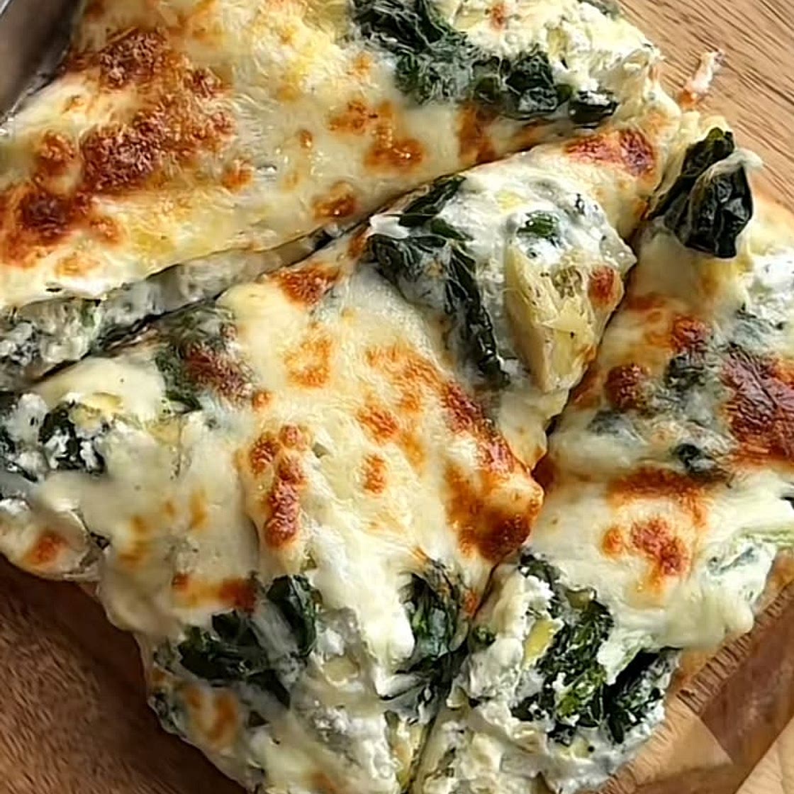 High Protein Spinach Artichoke Pizza