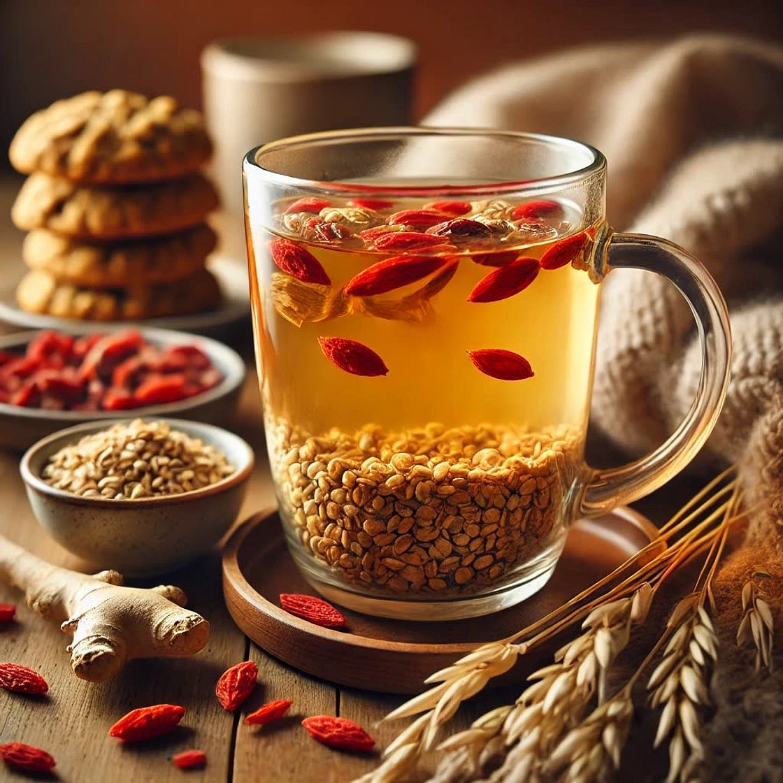 Hygge tea with Goji berries, buckwheat, and ginger