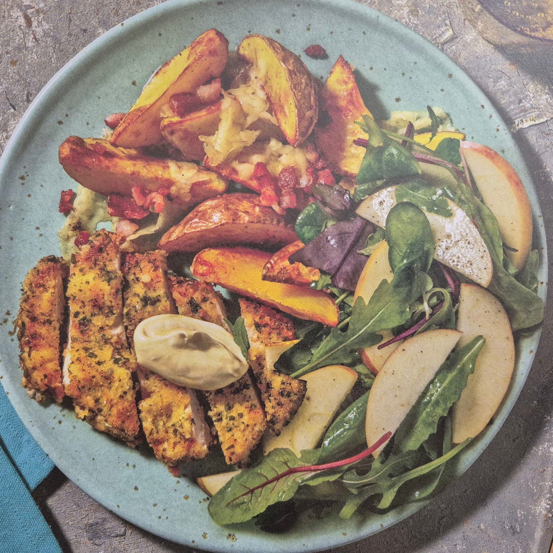 Herby Crumbed Pork & Cheesy Bacon Wedges