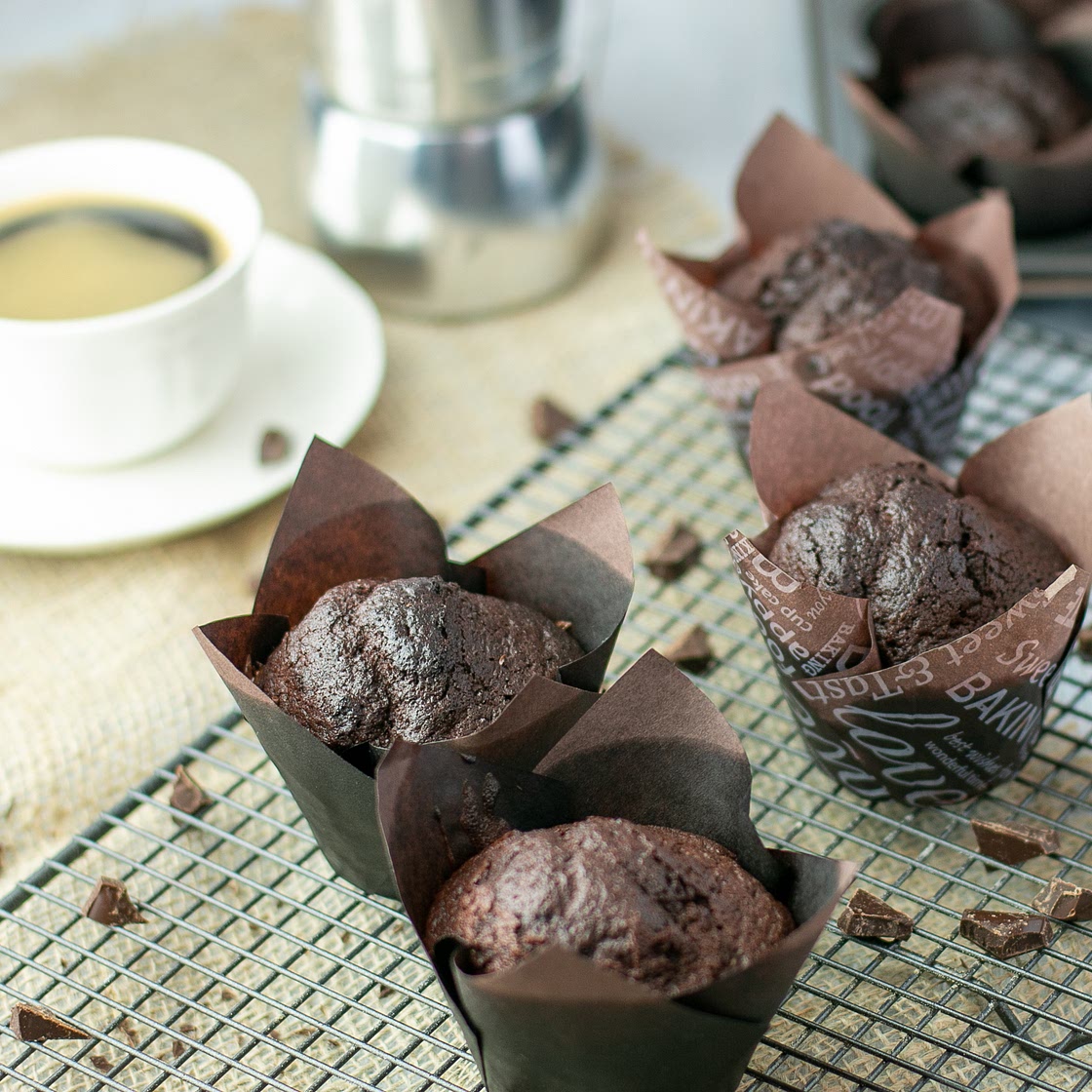 Moist double dark chocolate muffins