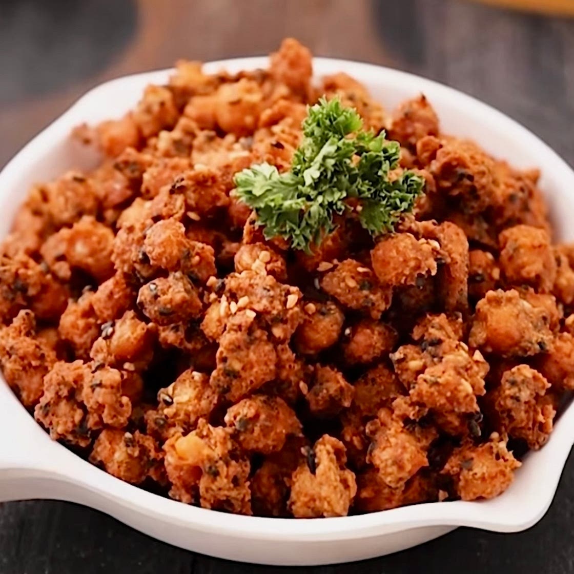 Crispy baked spiced sesame chickpeas