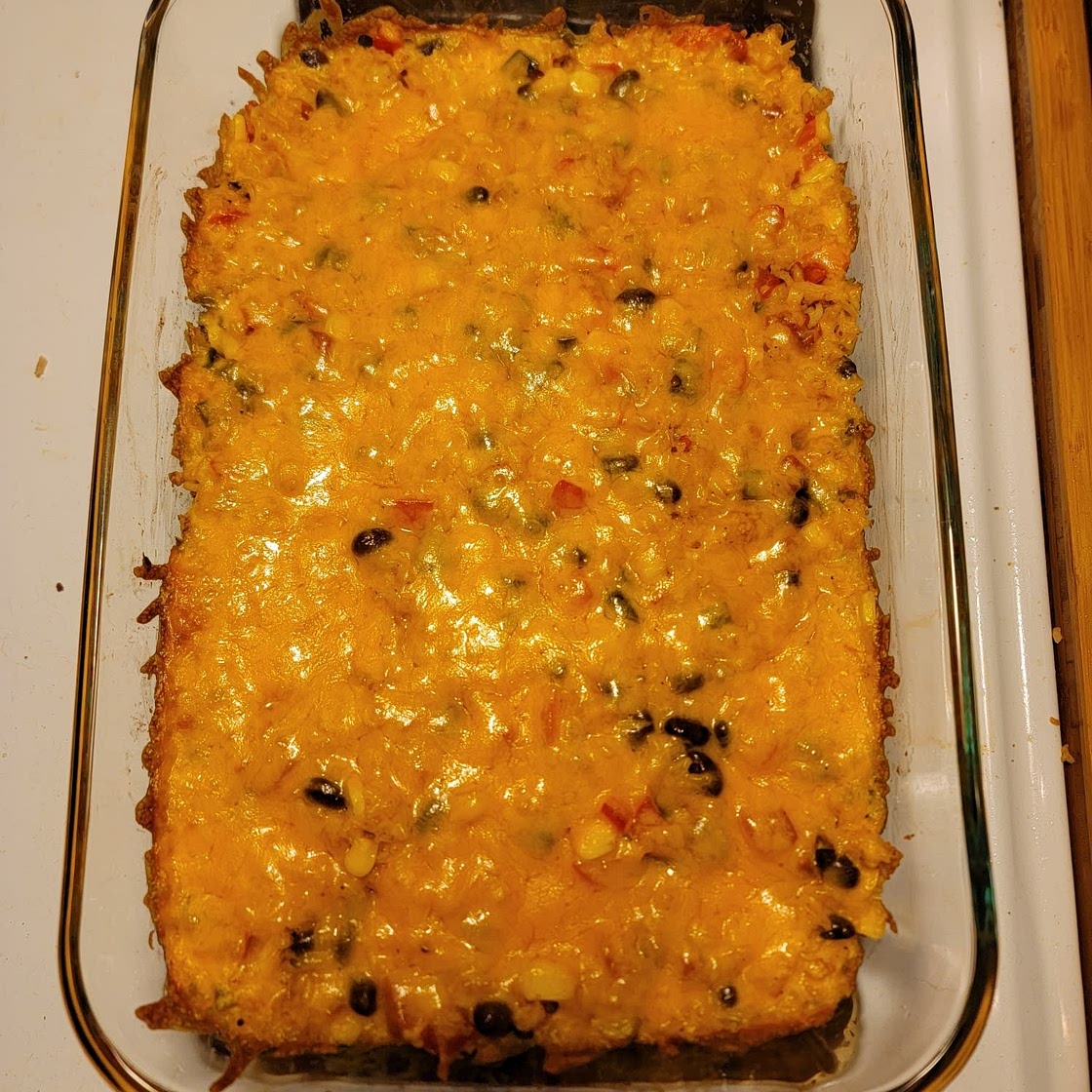 Healthy Vegetarian Mexican Casserole with Rice & Beans