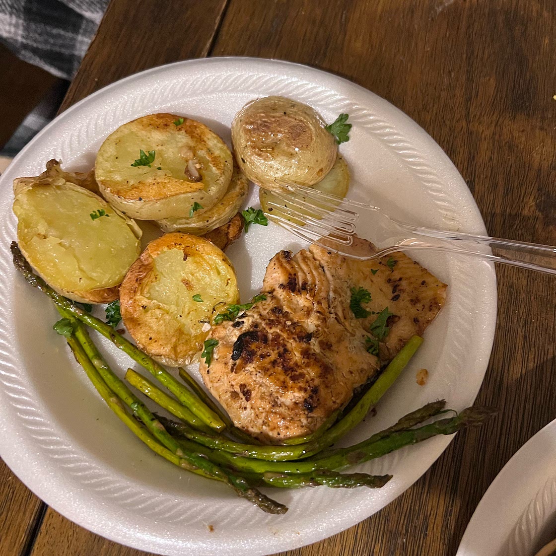 Garlic Butter-Roasted Salmon with Potatoes & Asparagus