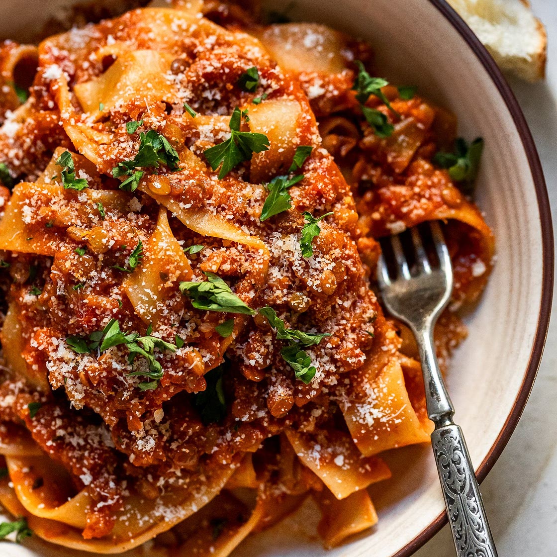 Hearty Vegetarian Bolognese with the Best Meat-Like Texture (from Veggies!)