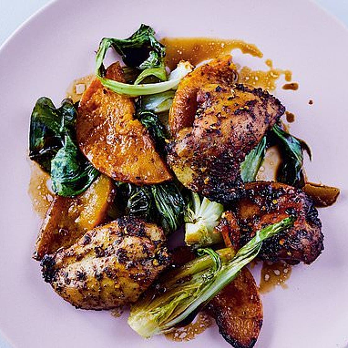 Sichuan Chicken, Roasted Squash & Greens