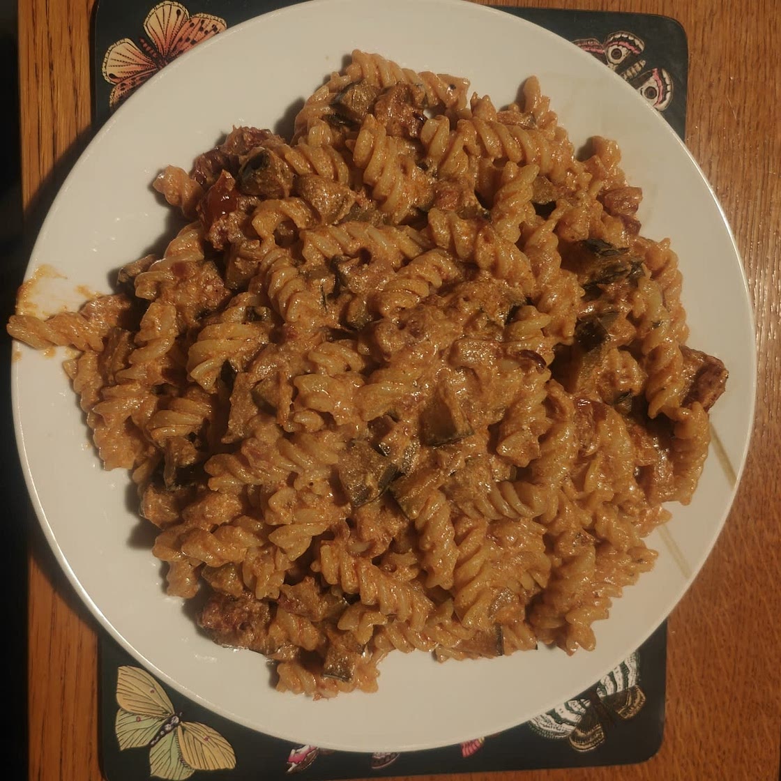 Eggplant and sun dried tomato pasta with ricotta