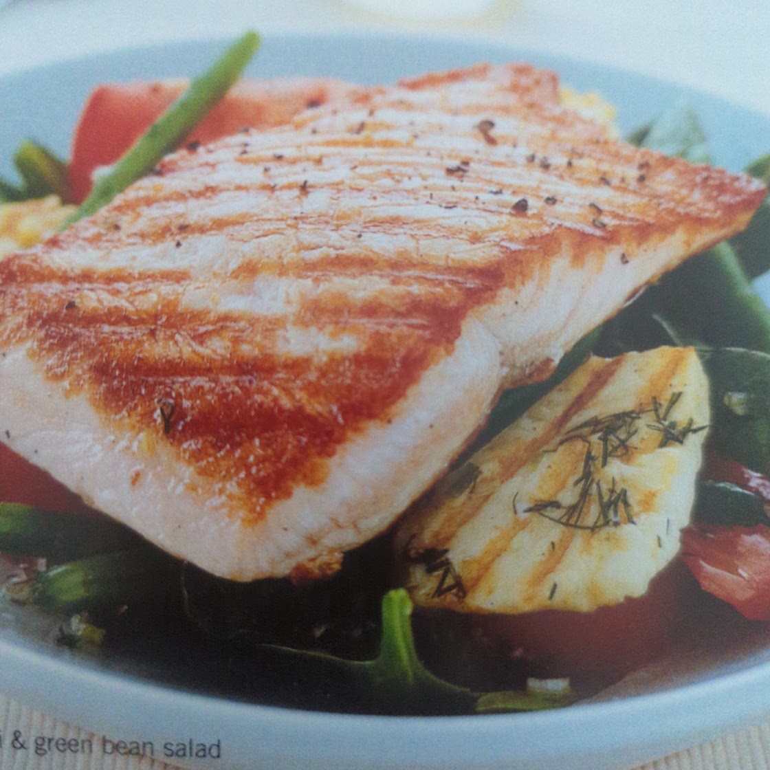 Salmon with Haloumi & green bean salad