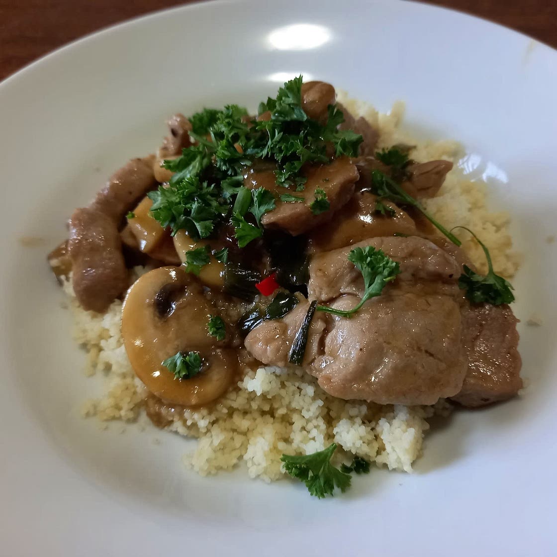 Pork marsala with polenta