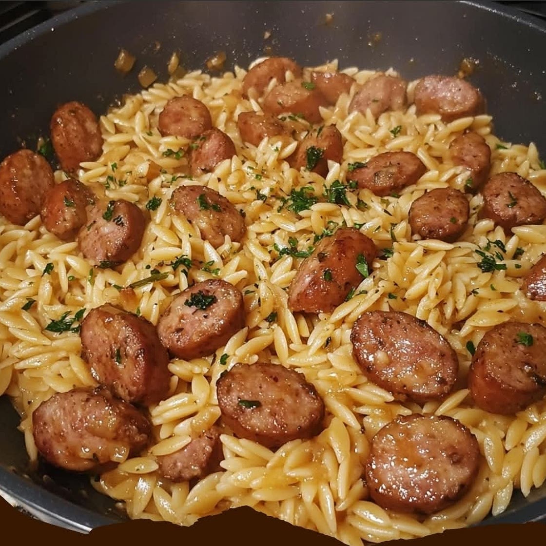 Garlic butter sussage and orzo