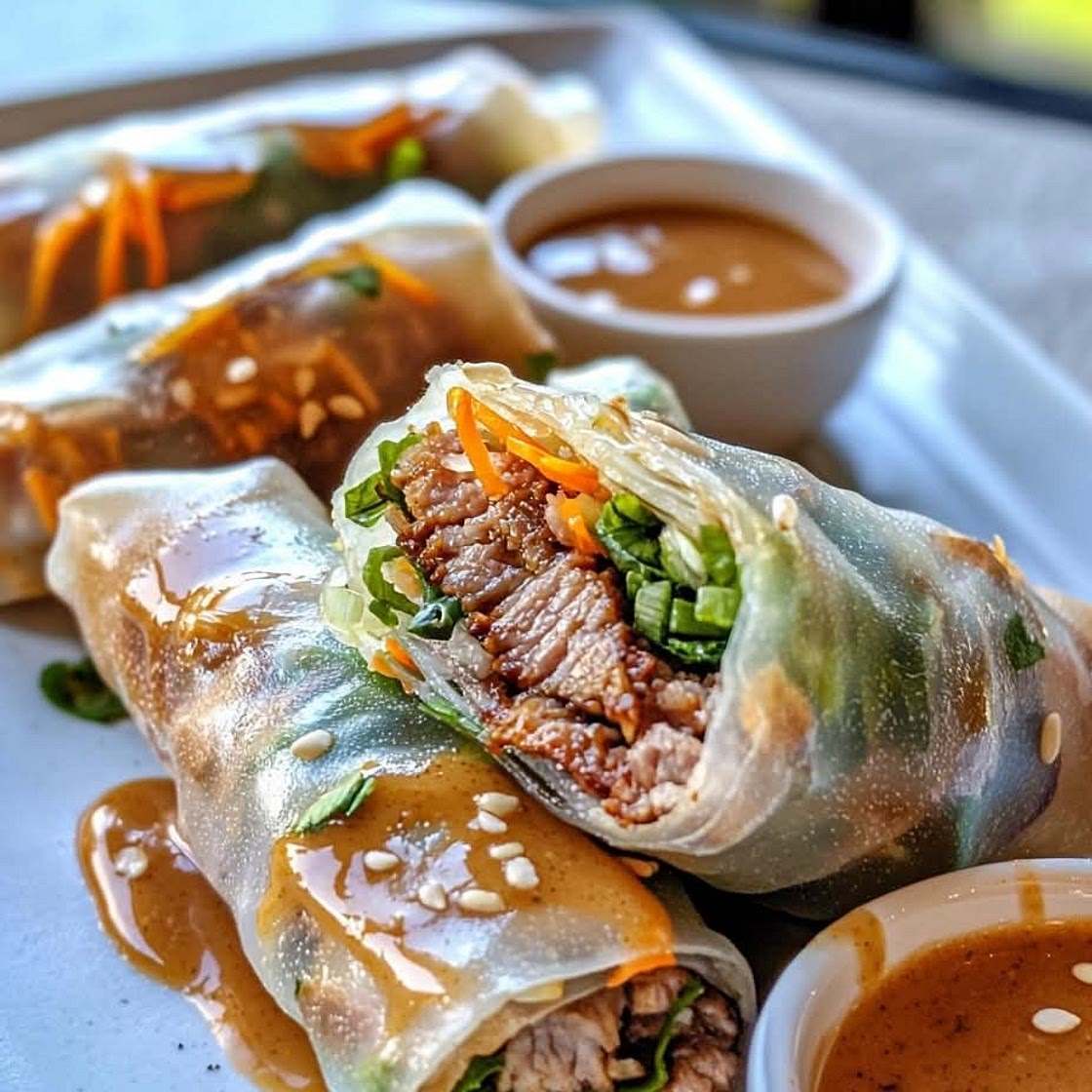 Beef Spring Rolls with Peanut Lime Sauce