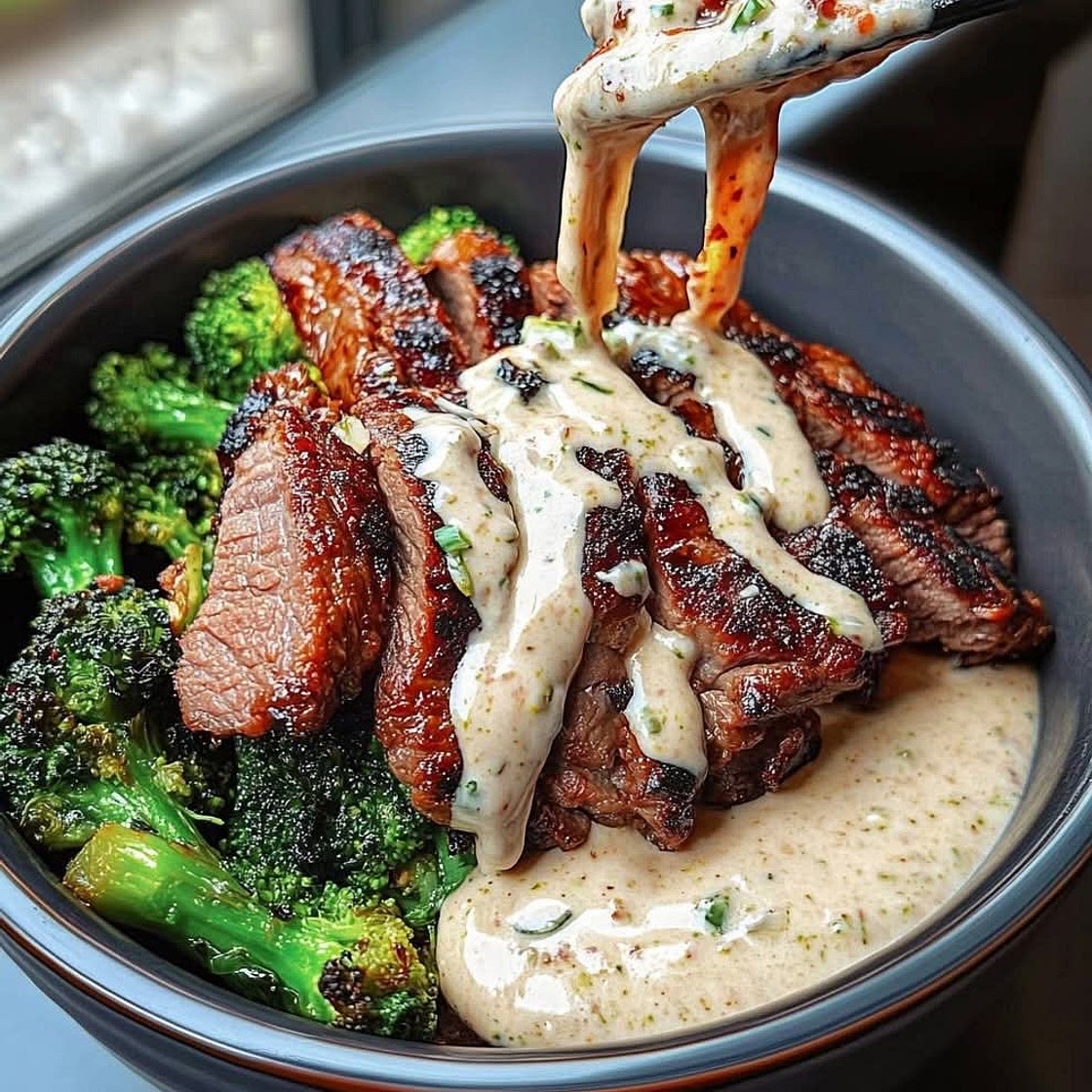 Asian Beef and Broccoli Bowl with Ginger Cream Sauce