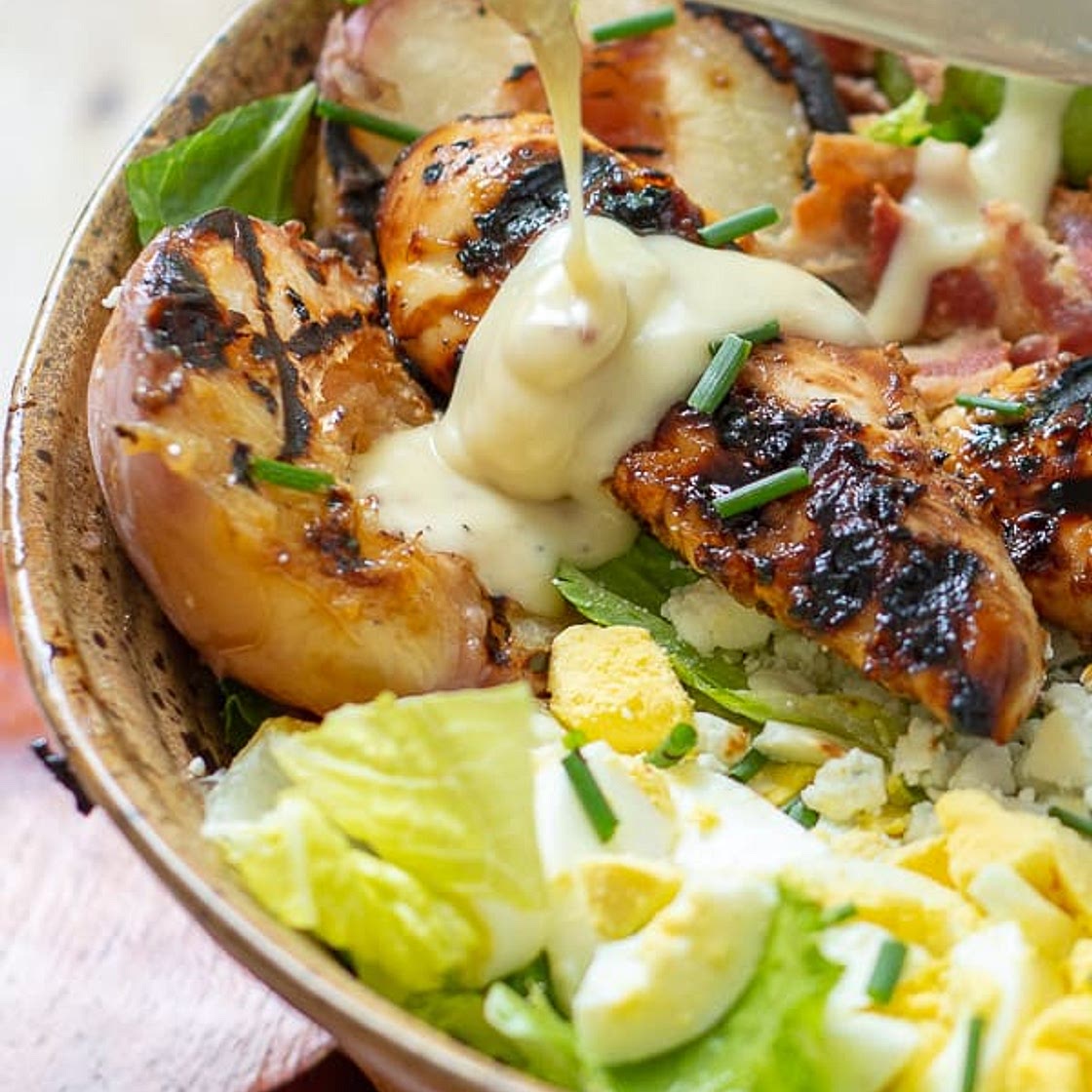 Grilled Chicken Cobb Salad with Peaches