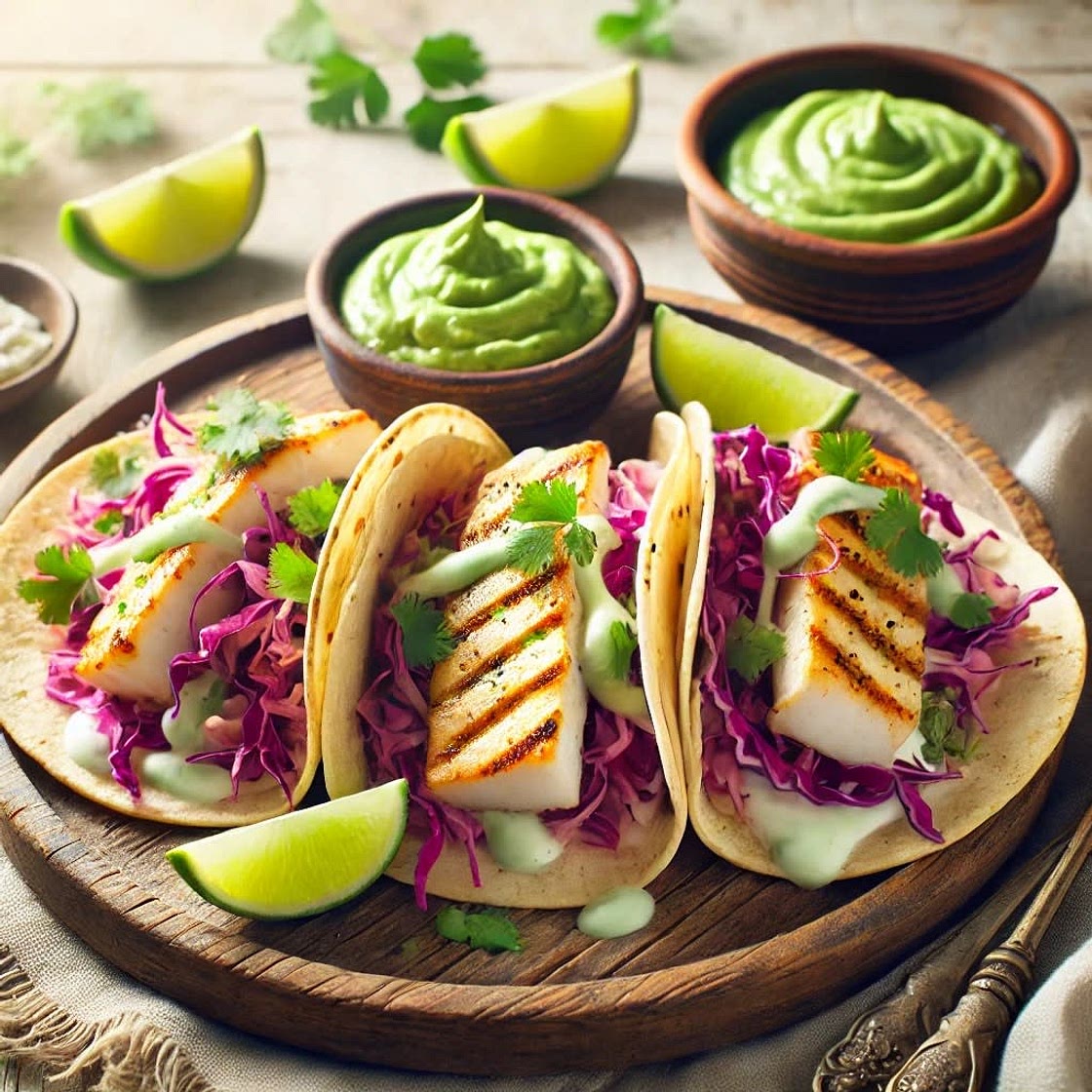 Grilled Fish Tacos with Avocado Crema