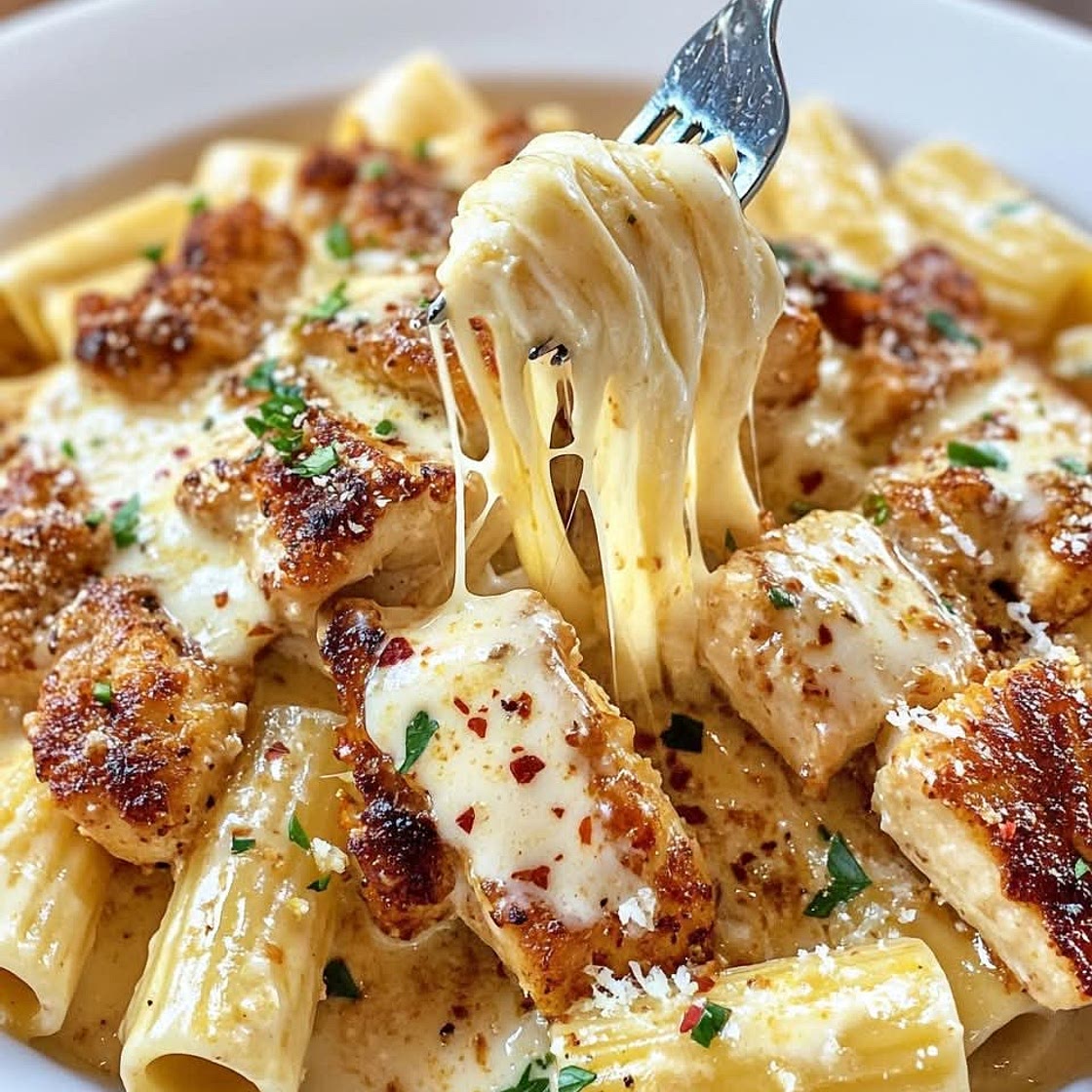 Rich and Creamy Garlic Butter Chicken and Rigatoni in Parmesan cream sauce