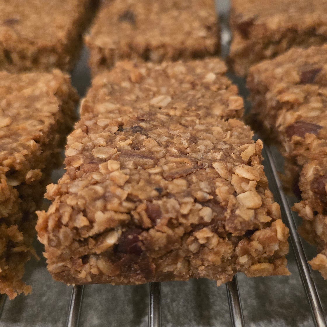 Coffee, peanut butter flapjacks