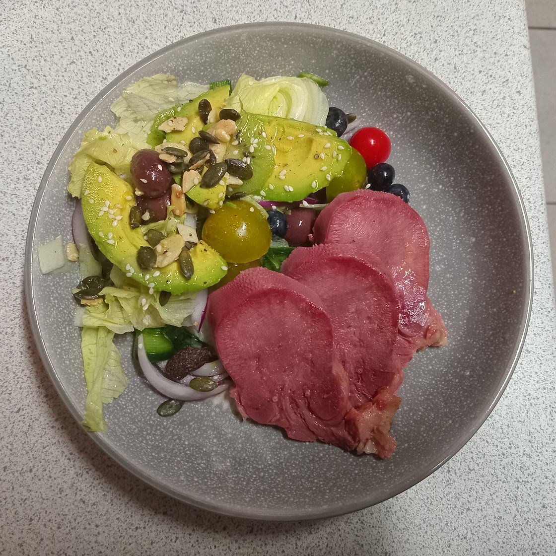 Ox tongue with Greek salad