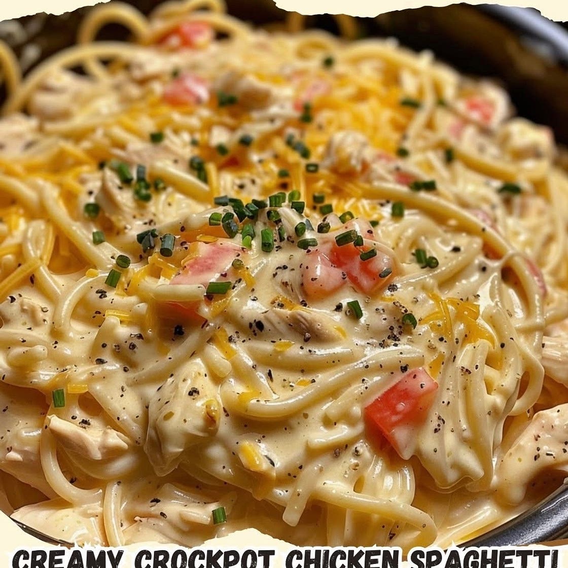 Creamy Crockpot Chicken Spaghetti