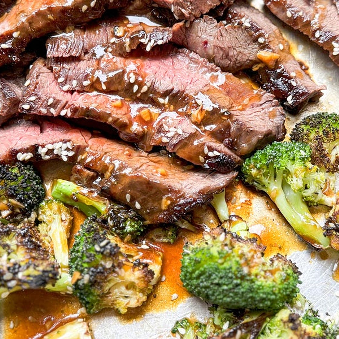 sheet-pan orange teriyaki steak and broccoli