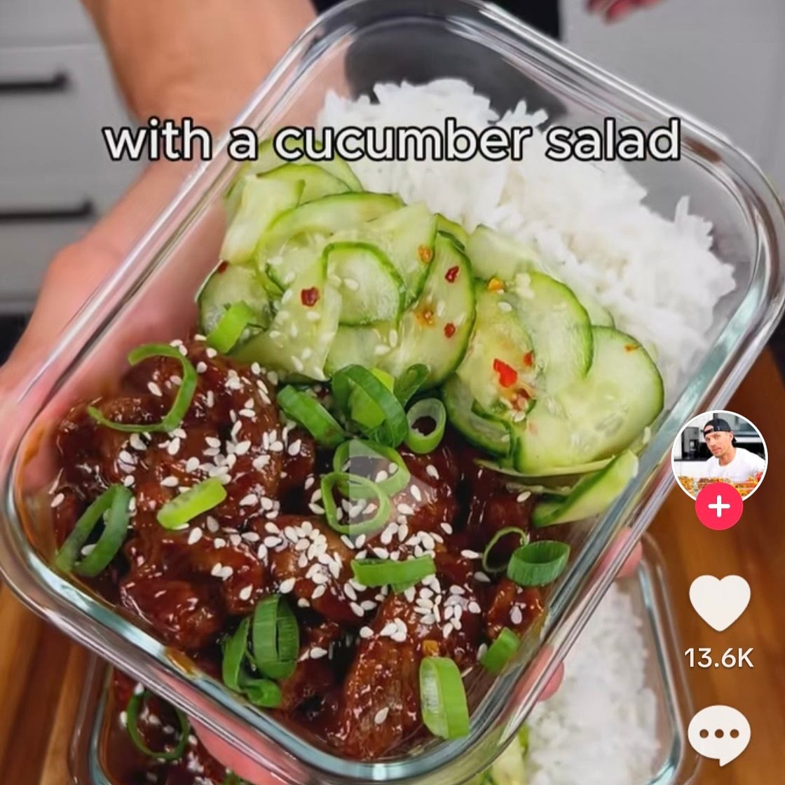 Korean beef, rice and cucumber bowl