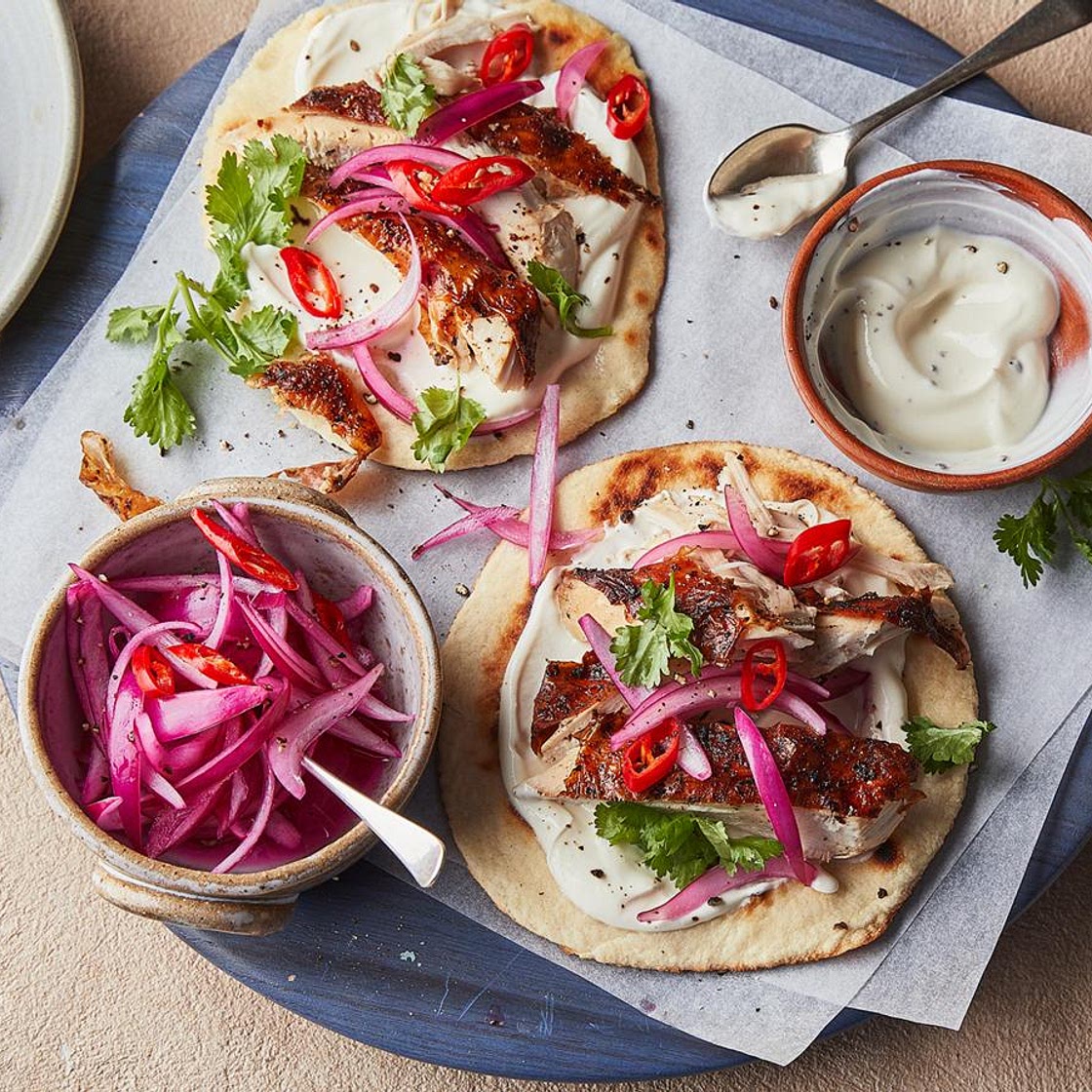 Roast harissa chicken with homemade flatbreads