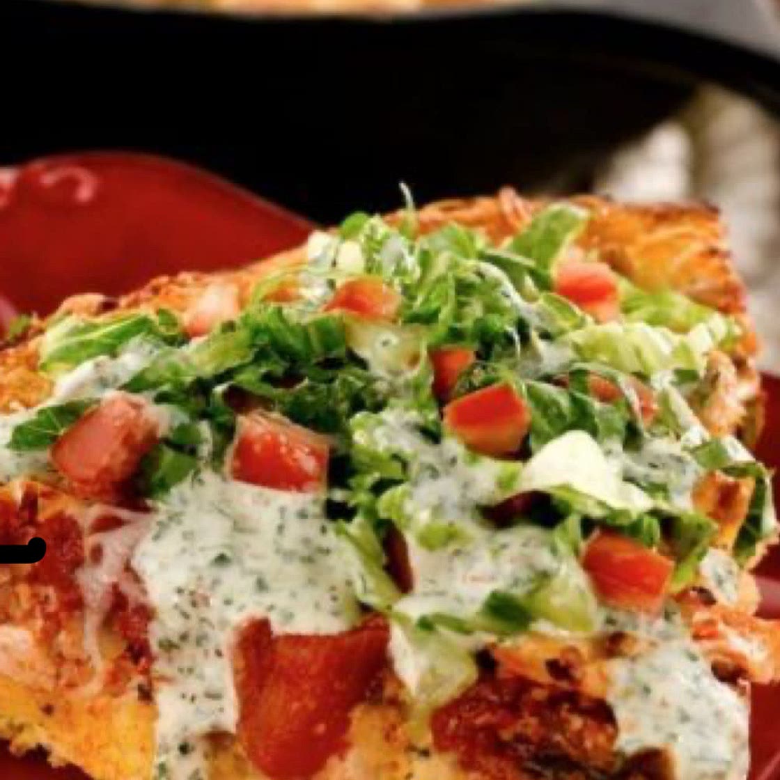 Chicken Taco Cornbread Wedges with Ranchero Cilantro Drizzle