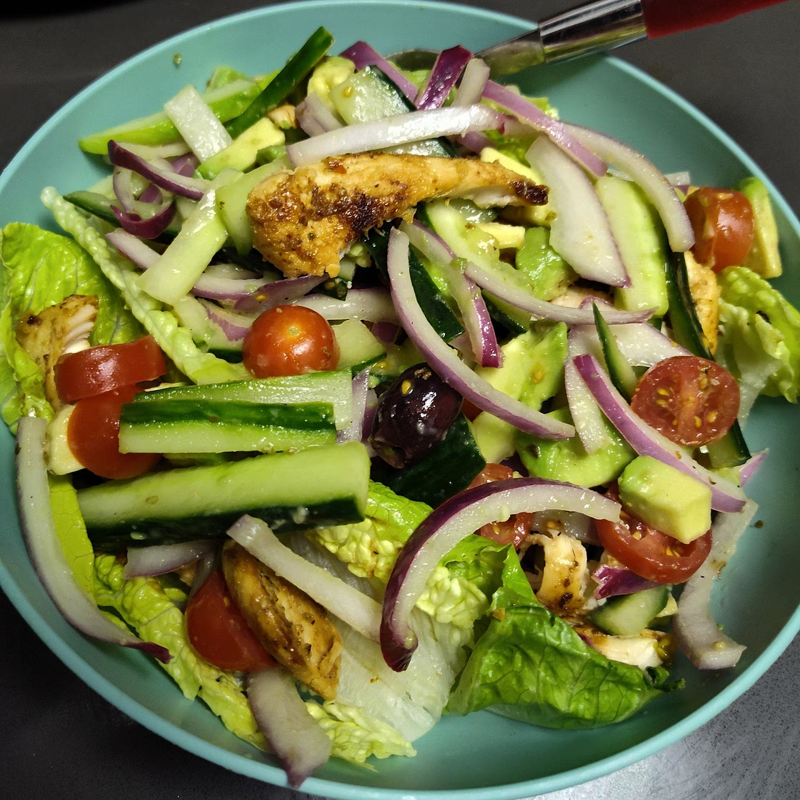 Greek Avocado & Grilled Chicken Salad with Greek Dressing