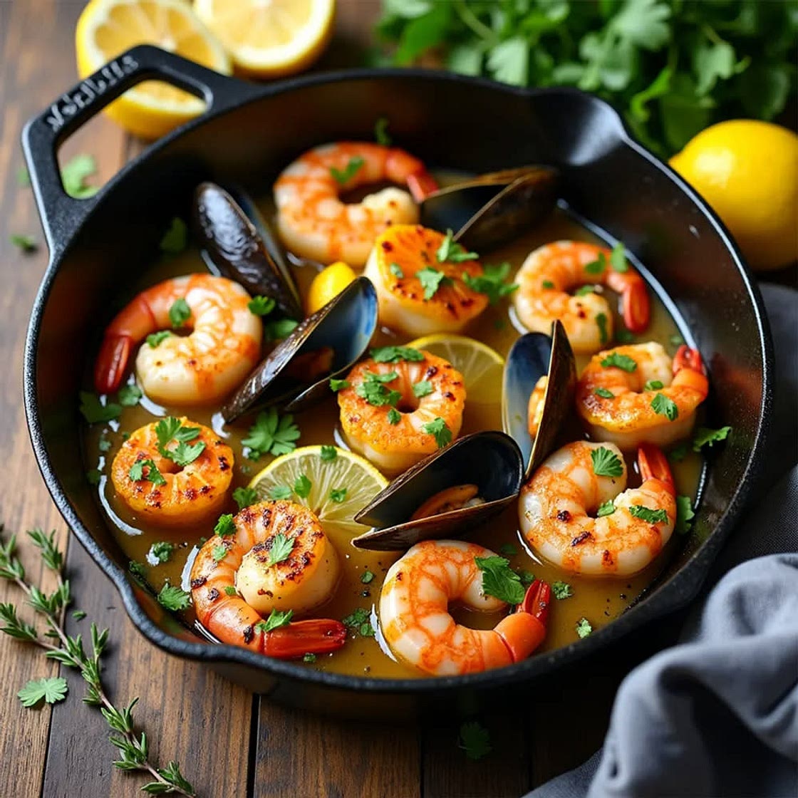 Garlic Butter Seafood Medley with Lemon Herb Sauce