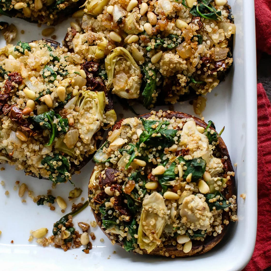 Roasted Garlic and Herb Stuffed Mushrooms with Quinoa
