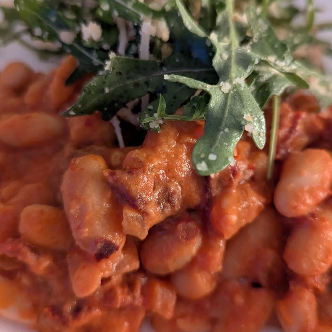 Creamy, Spicy Tomato Beans and Greens