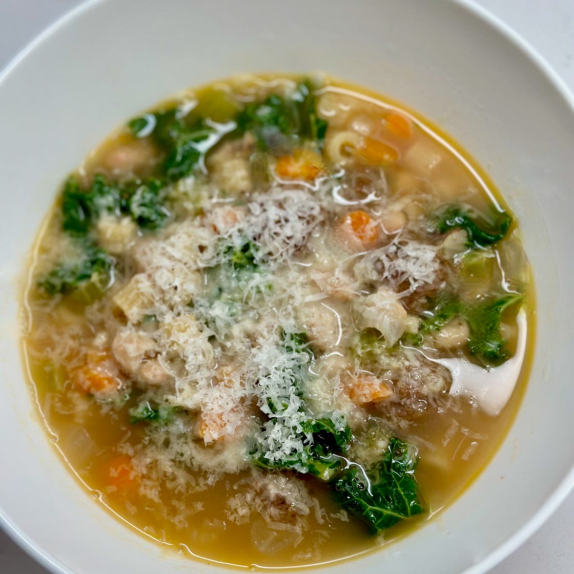 Mini Meatball Soup with Pasta and White Beans