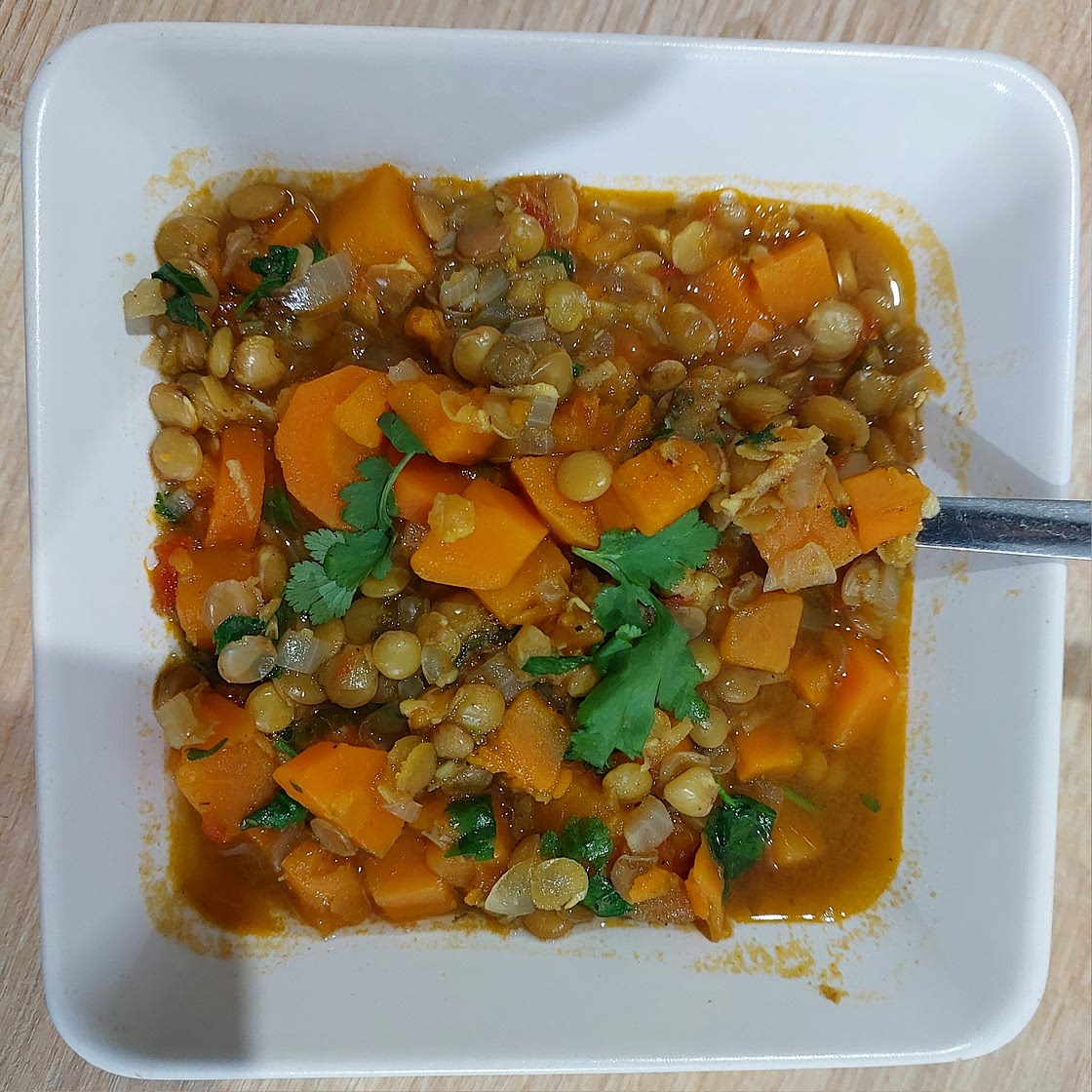 Moroccan Sweet Potato and Lentil Soup