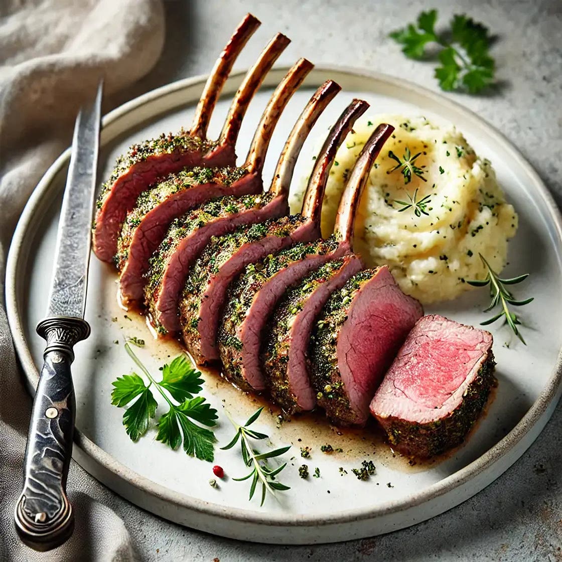 Herb-Crusted Rack of Lamb with Garlic Mashed Potatoes
