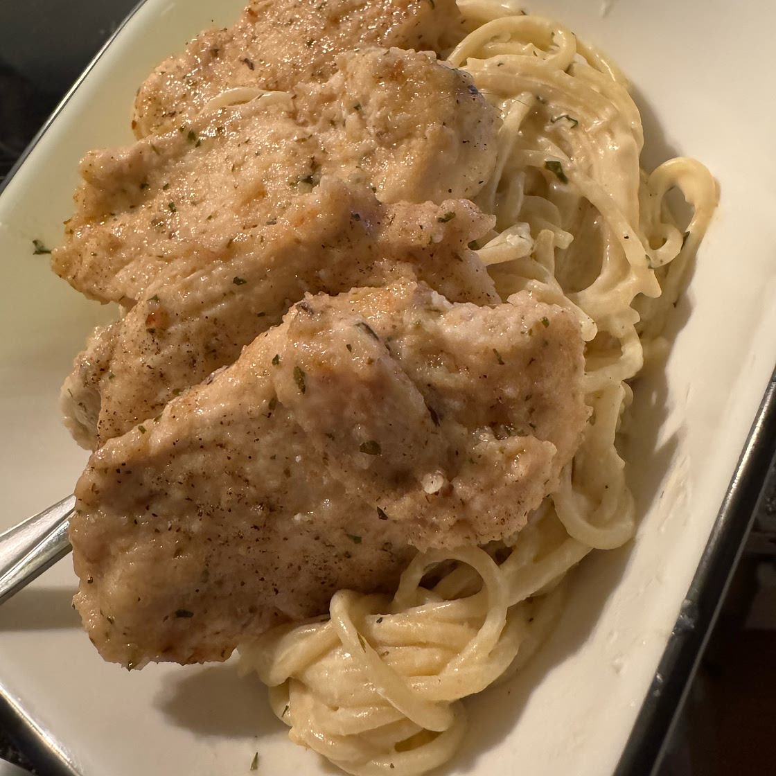 Italian Chicken over Lemony Spaghetti with Zucchini & Chili Flakes