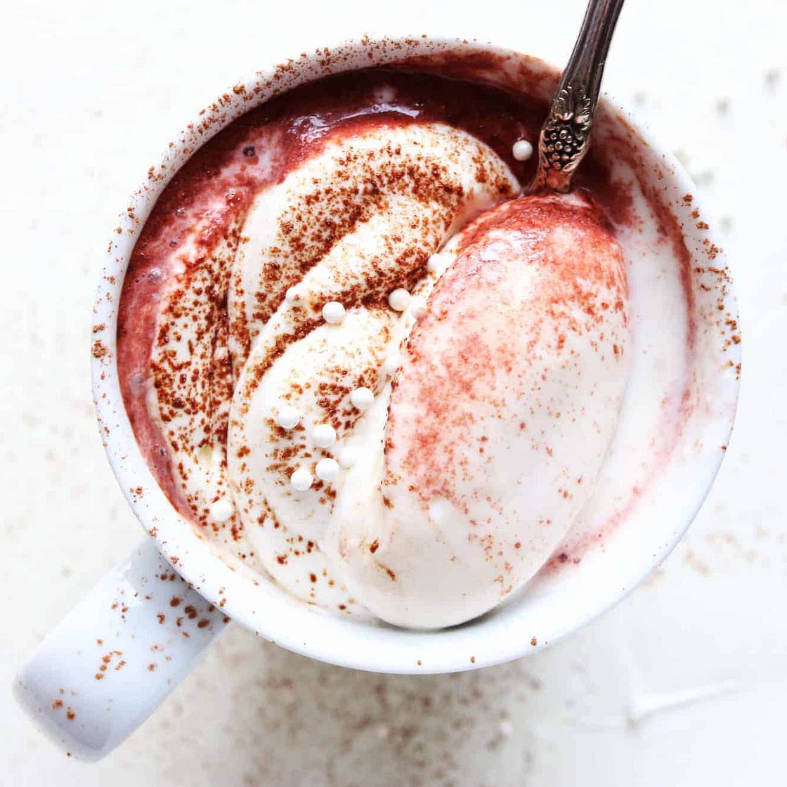 Red Velvet Hot Chocolate + Cream Cheese Whipped Cream