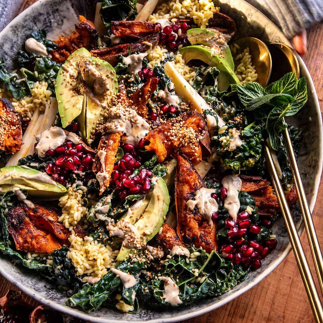 Roasted Sweet Potato Salad with Tahini Dressing