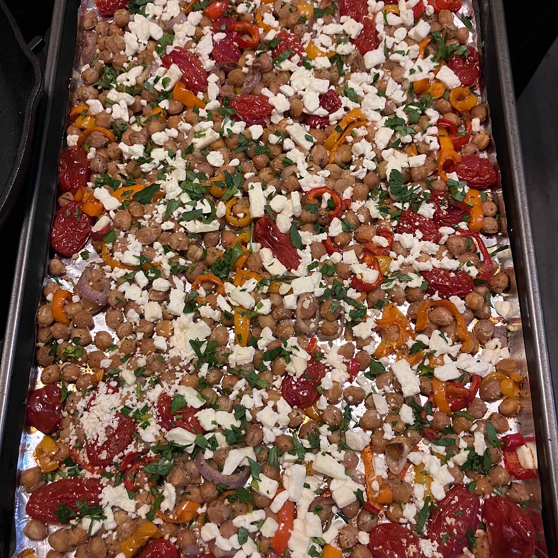 Roasted Chickpeas with Sweet Peppers and Feta