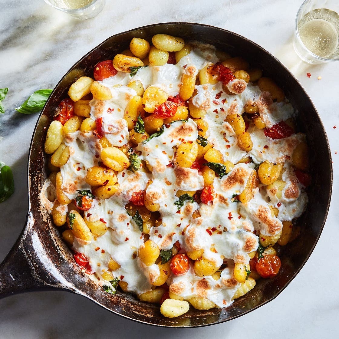 Crispy Gnocchi With Burst Tomatoes and Mozzarella