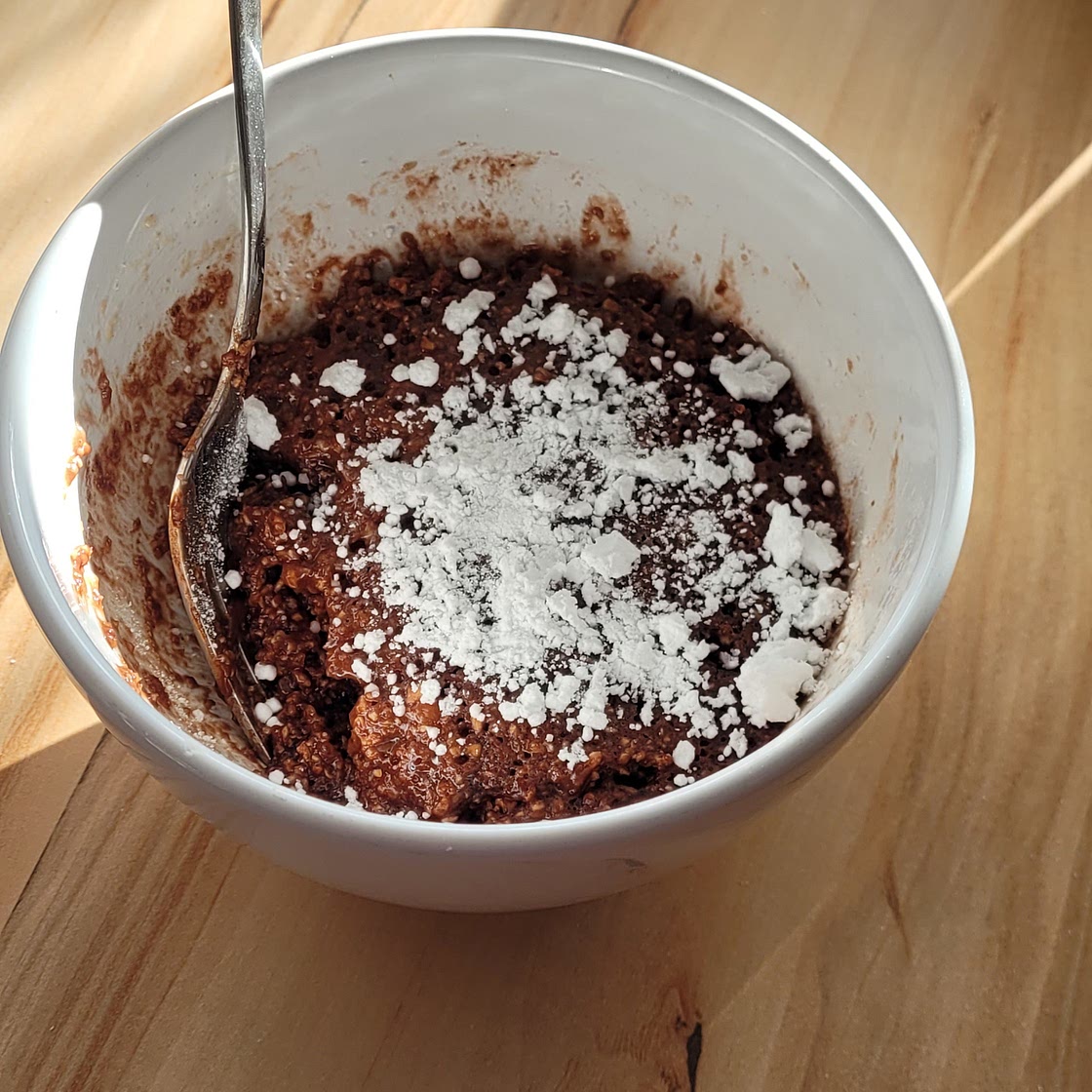 Quick high-protein microwave brownie