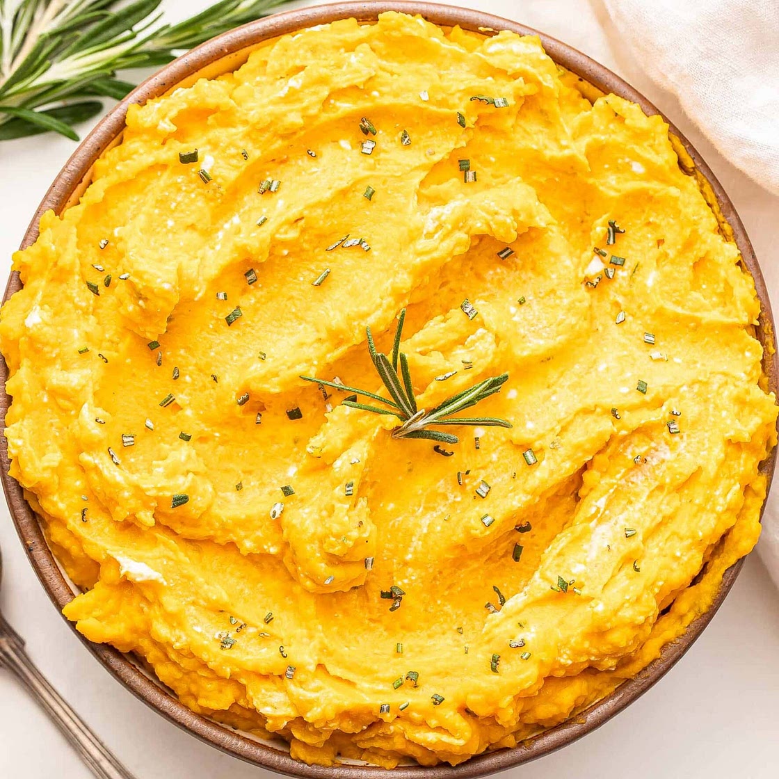 Mashed Butternut Squash with Goat Cheese and Rosemary